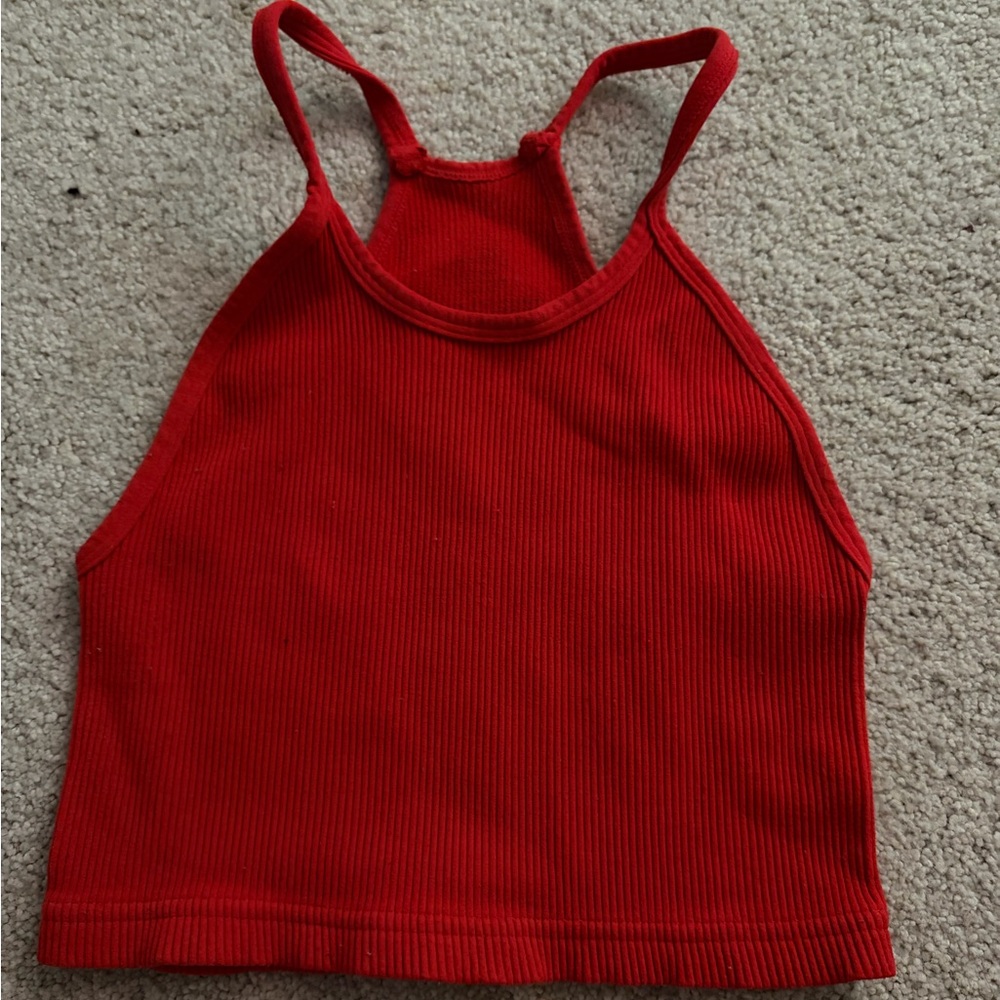 Red Ribbed Free People Movement Top